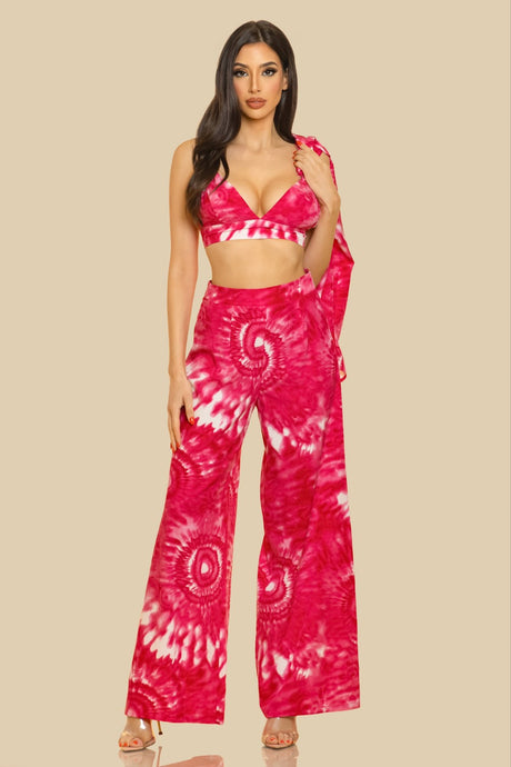 Pink Combo Kasey 3 Piece Tie Dye Pant Set