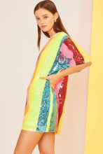 Neon Rainbow Color Block Sequin Tunic Top