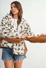 Cream/Khaki Bluebell Floral Sherpa Fleece Zip Jacket