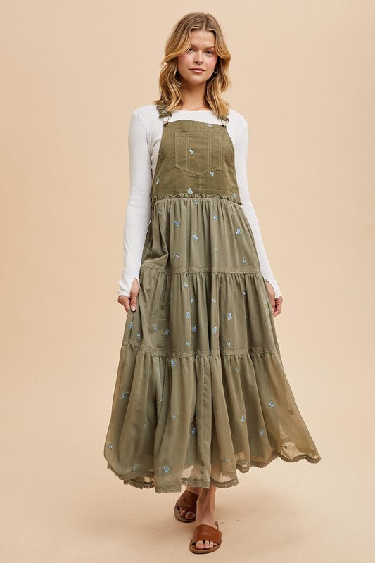 Olive All Over Embroidered Skirtall
