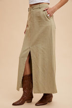 Dusty Olive Cotton Linen Split Seam Maxi Skirt