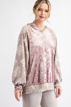 Mauve/Taupe Plus Size Velvet Tribal Contrast Hoodie