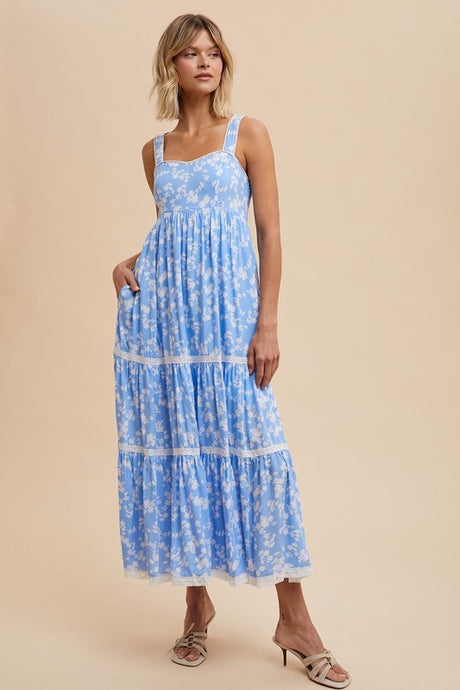 Powder Blue Floral Print Maxi Dress