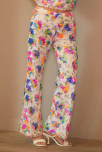 White Multi Sequin Flower Boots Cut Long Pants