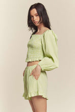Green Gingham Smocked Top With Shorts Set