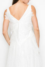 White Sleeveless Rhythmic Appliqued Tulle Midi Dress