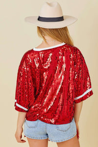Red Game day Sequin Foot Ball Flocking Crop Top