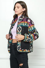 Multi Contrast Pocket Printed Fleece Jacket