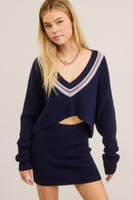 Navy Preppy Two-Piece Contrast Stripe Knit Set