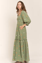 Green Floral Embroidered Maxi Dress