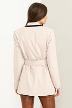 White Up For The Day Belted Contrast Collar Blazer