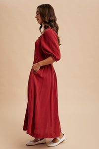 Cranberry Cotton Square Neck Maxi Dress