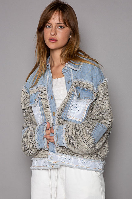 Denim Multi Vintage Washed Cut Sew Denim Patch Jacket