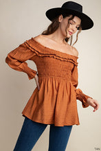 Tan Tunic Off Shoulder Smocked Top