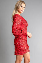 Red Womens Multi Color Sequin One Shoulder Mini Dress