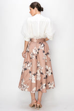 Cappuccino High Waist Floral Print Pleated Midi Skirt