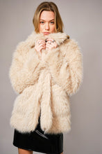 Light Taupe Shaggy Notch Collared Faux Fur Coat