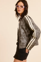 Storm Vertical Stripe Wash Faux Leather Jacket
