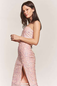 Blush Sequin Tube Slit Midi Dress