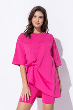 Fuchsia Knit Oversize Tee Shirt An Shorts Casual Biker Set