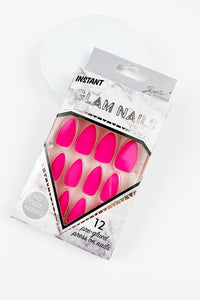 Matte Color Short Coffin Shaped Press On Fake Nail/Hot Pink