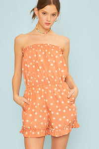 Dusty Orange Side Pocket Polkadot Print Romper