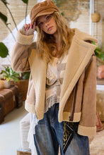 Taupe Contrast Detail Faux Fur Moto Jacket
