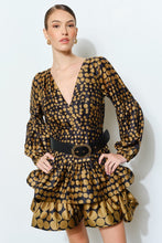 Olive Chic Polka Dot Silky Gold Belt Mini Dress