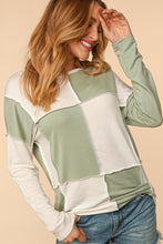 Ivory/Sage Square Color Block Reverse Stitch Knit Top
