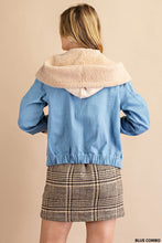 Blue Combo Faux Suede Piecing And Faux Fur Trim Jacket