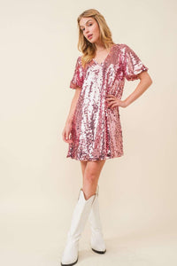 Light Pink Big Sequin V-neck Mini Dress