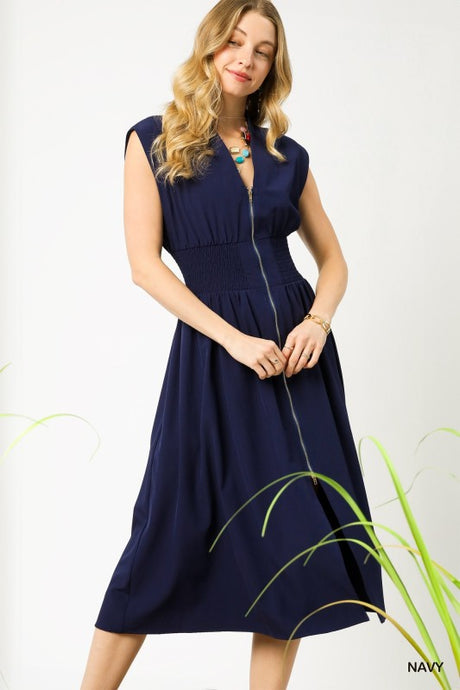 Navy Sleeveless Two-way Zipper Dress