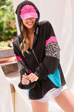 Black Hood Full Zipup Leopard Color Block Windbreaker