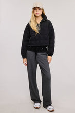 Black Quilted Puffer Sweater With Collared Zipper