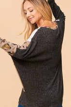 Black/Ivory/Taupe Plus Cashmere Feel Leopard Color Block Knit Top