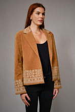 Camel Faux Suede Embroidered Jacket