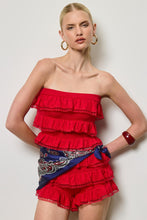 Red Strapless Ruffle Lace Trim Romper