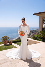 Off White Square Neck Chiffon Long Sleeve Wedding Gown