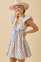 Light Grey Deep V-neck Mini Dress With Bubble Sleeve And Hem