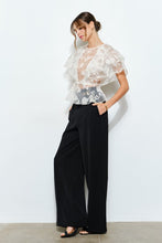 White Sheer Floral Stripe Print Ruffle Blouse