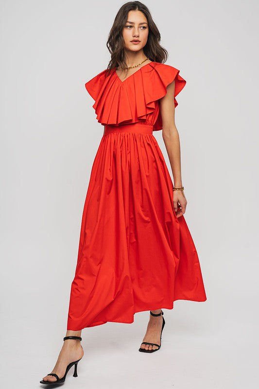 Tomato Red Arrive Late Cocktail Maxi Dress