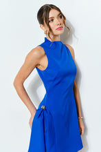 Royal Blue Metal Accent Side-pleat Sculpted Mini Dress