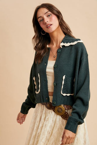 Cottage Green Doll Collar Button Up Cardigan