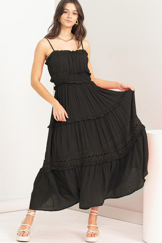 Black Forever Us Ruffle Tiered Maxi Dress