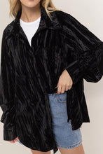 Black Oversized Velvet Button-Up Shirt Jacket