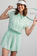Morning Mint Peony Butter Short Sleeve Quarter Zip Romper