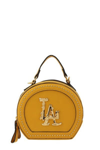 LA Studded Round Shoulder Crossbody Bag/Mustard
