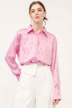 Pink Long Sleeve Rhinestones Embellished Shirt Top