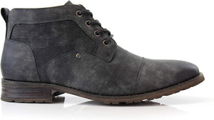 Charcoal Mens Casual Brogue Mid-Top Lace-Up And Zipper Boots