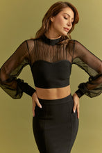 Black Bandage Crop Top Mesh And Fit Midi Skirt Set